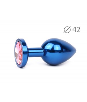 BLUL-02 Втулка анальная L93мм. D42мм,вес 170г металл синяя, розовый кристалл