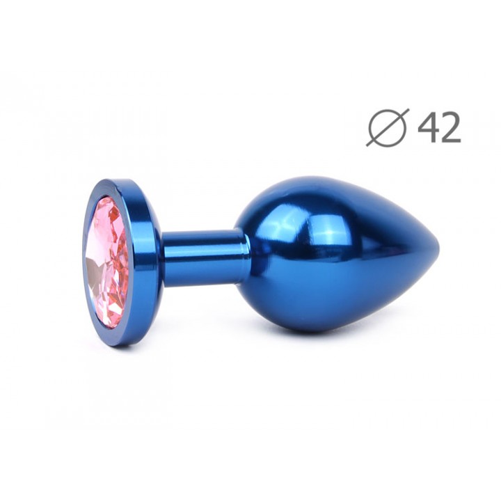 BLUL-02 Втулка анальная L93мм. D42мм,вес 170г металл синяя, розовый кристалл