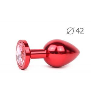 RL-02 Втулка анальная металл, красная, кристалл розовый, L93мм, D42мм,вес 170г