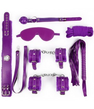 Набор (маска, кляп, плётка, ошейник, наручники, оковы, верёвка) цвет фиолетовый арт. NTB-80613