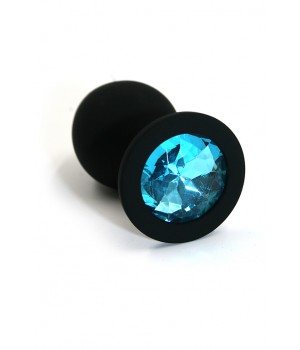KL-S005M Черная анальная пробка из силикона с нежно-голубым кристаллом (Medium)