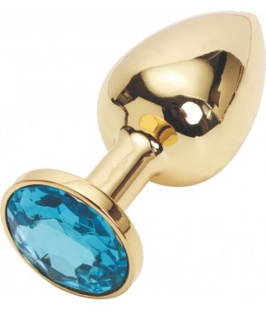 GS-05 Втулка анальная S, золото/кристалл голубой, L=7,2см, D=2,8см